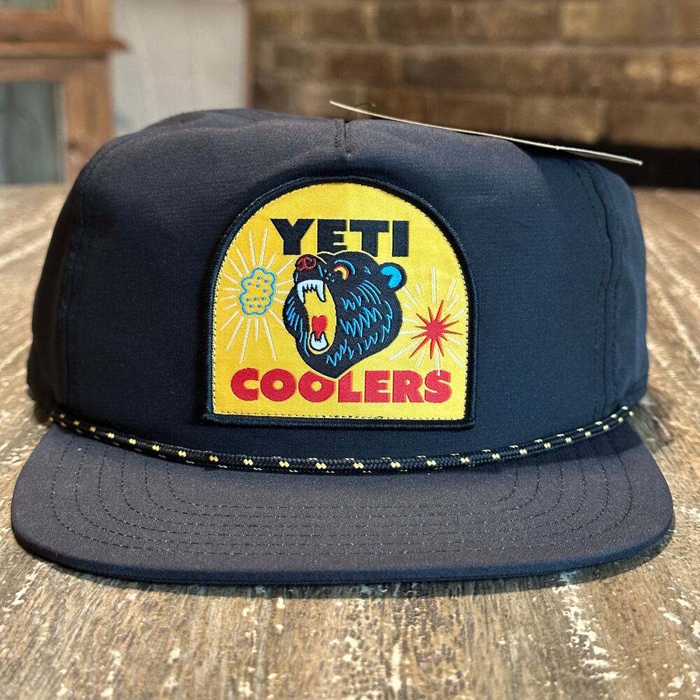 NWT Yeti Coolers Bear Patch Trucker Snapback Hat Cap Black Adjustable One Size